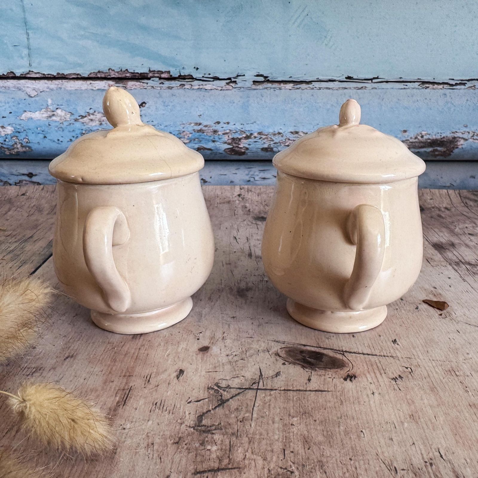 Pair Of French Vintage Lidded Custard Pots photo for sale