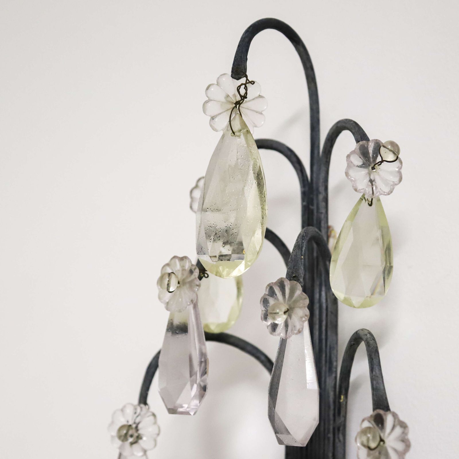 Pair Of Rewired French Wall Lights Circa 1930   Elegant Scrolled Arms & Crystal Drops photo vintage