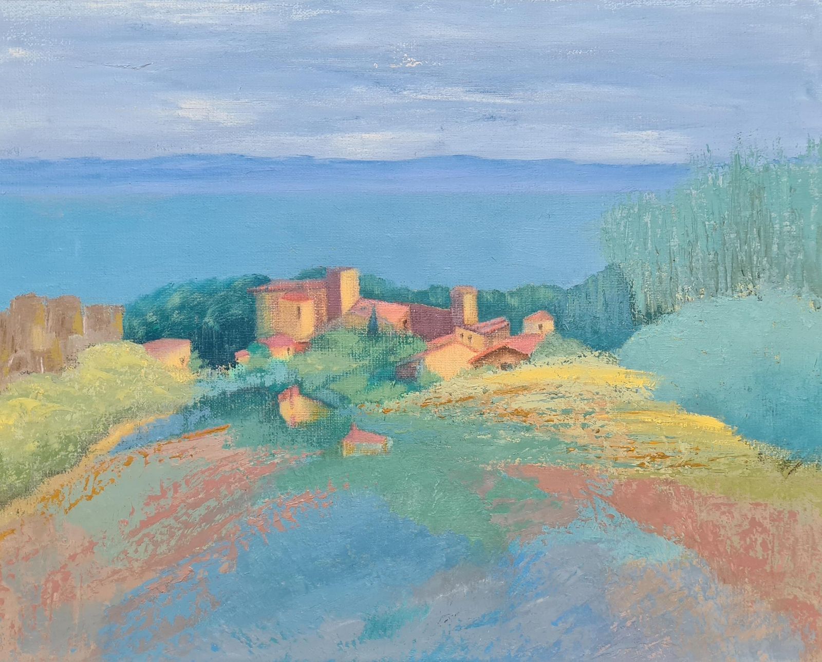 View To The Sea, Colourful Southern French Landscape By Isabelle Pardoe