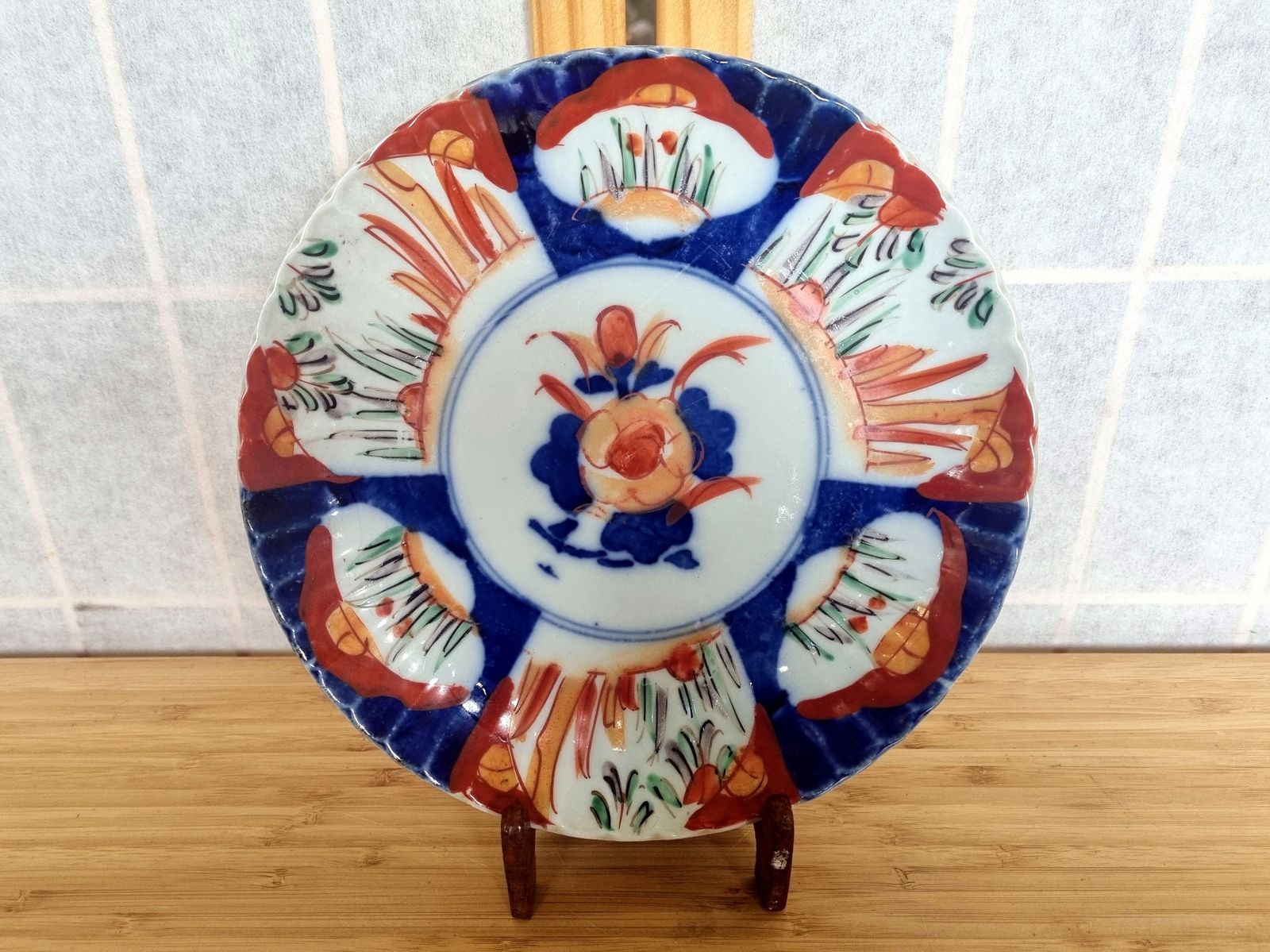 Antique Japanese Imari Plate, Hand Painted Arita Floral, Scalloped Rim, Late C. 1900