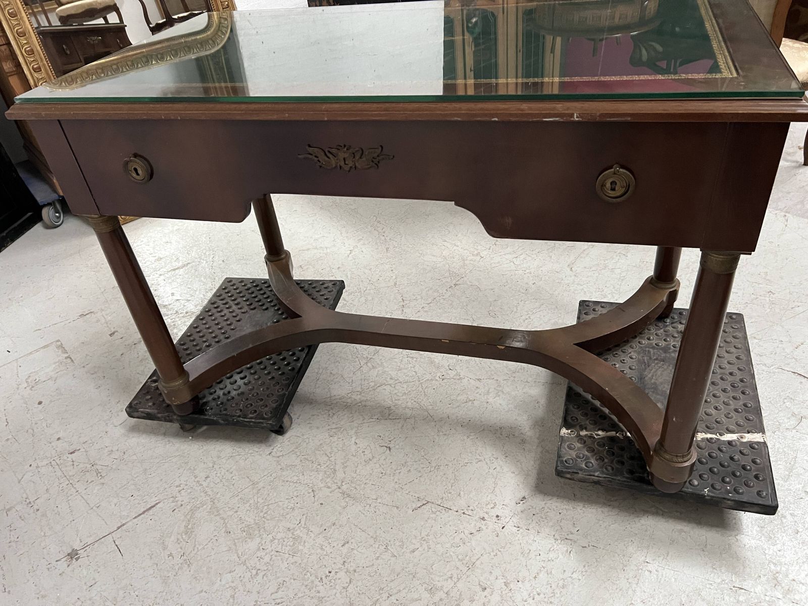 photo vinterior Empire Style Desk In Mahogany And Veneer, 20th Century