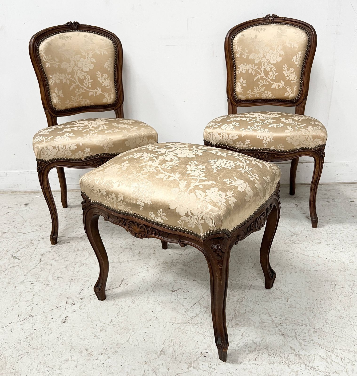 Set Of Two Chairs And A Stool In The Louis XV Style, Made Of Walnut. photo furniture