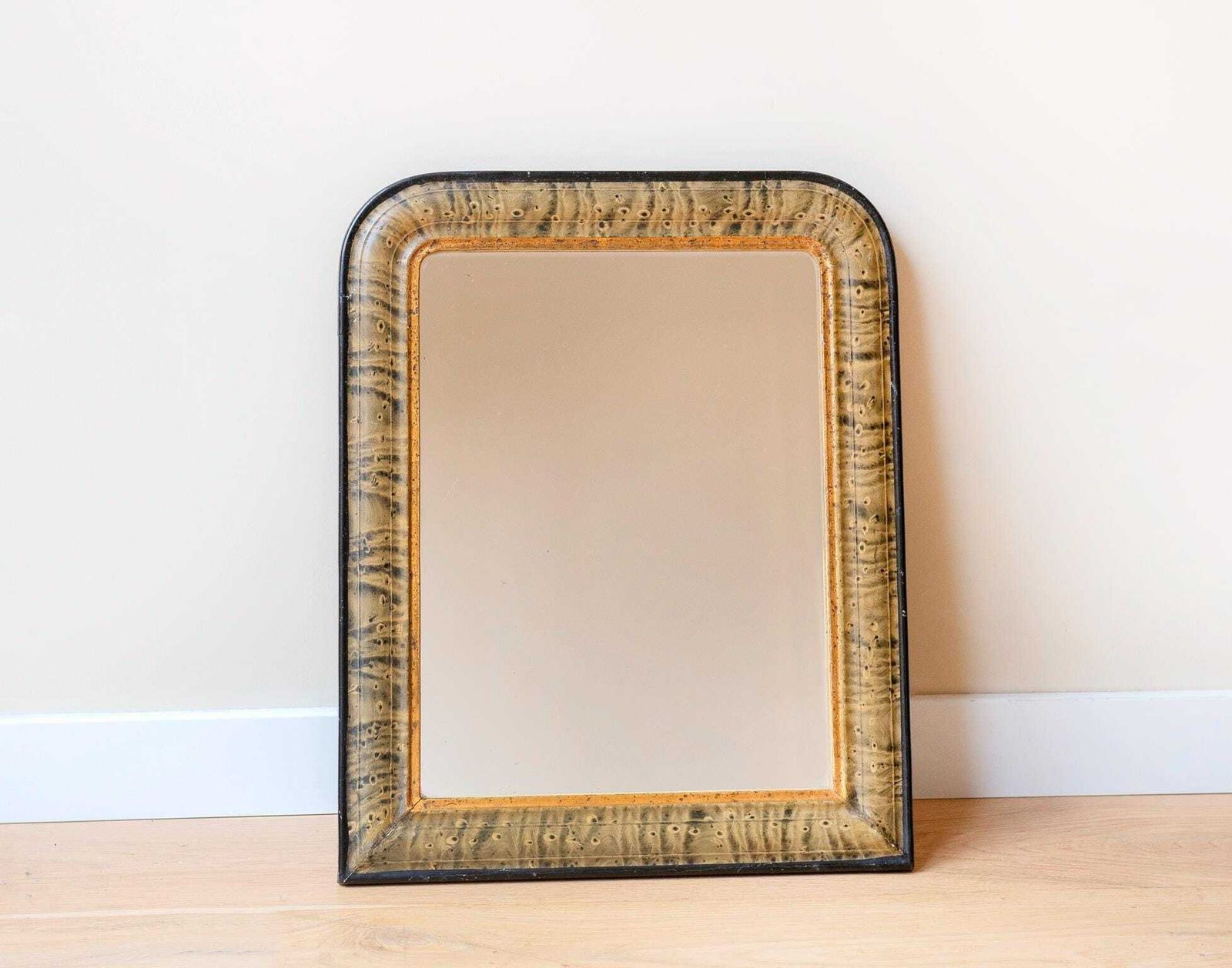 Antique Louis Philippe Mirror 19th Century French Farmhouse Mirror Marbled Arch Frame Rustic Half Round Wall Mirror photo furniture