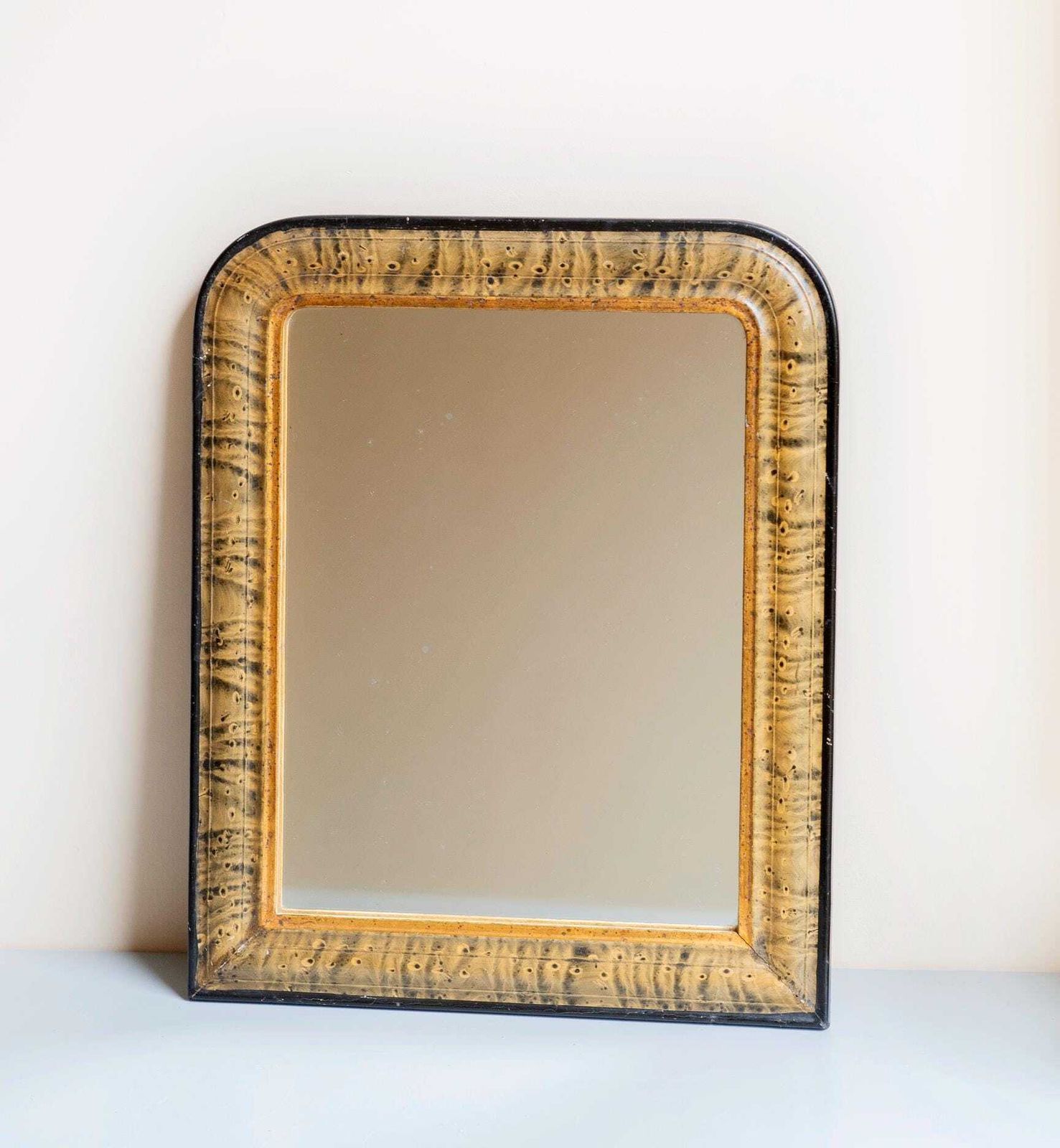 Antique Louis Philippe Mirror 19th Century French Farmhouse Mirror Marbled Arch Frame Rustic Half Round Wall Mirror photo 354.0