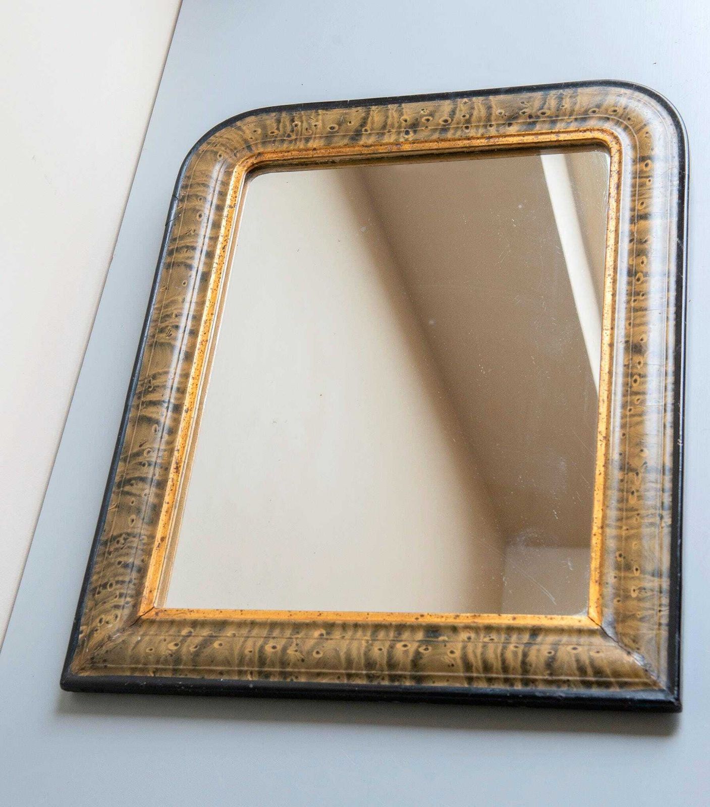 Home Decor Antique Louis Philippe Mirror 19th Century French Farmhouse Mirror Marbled Arch Frame Rustic Half Round Wall Mirror photo
