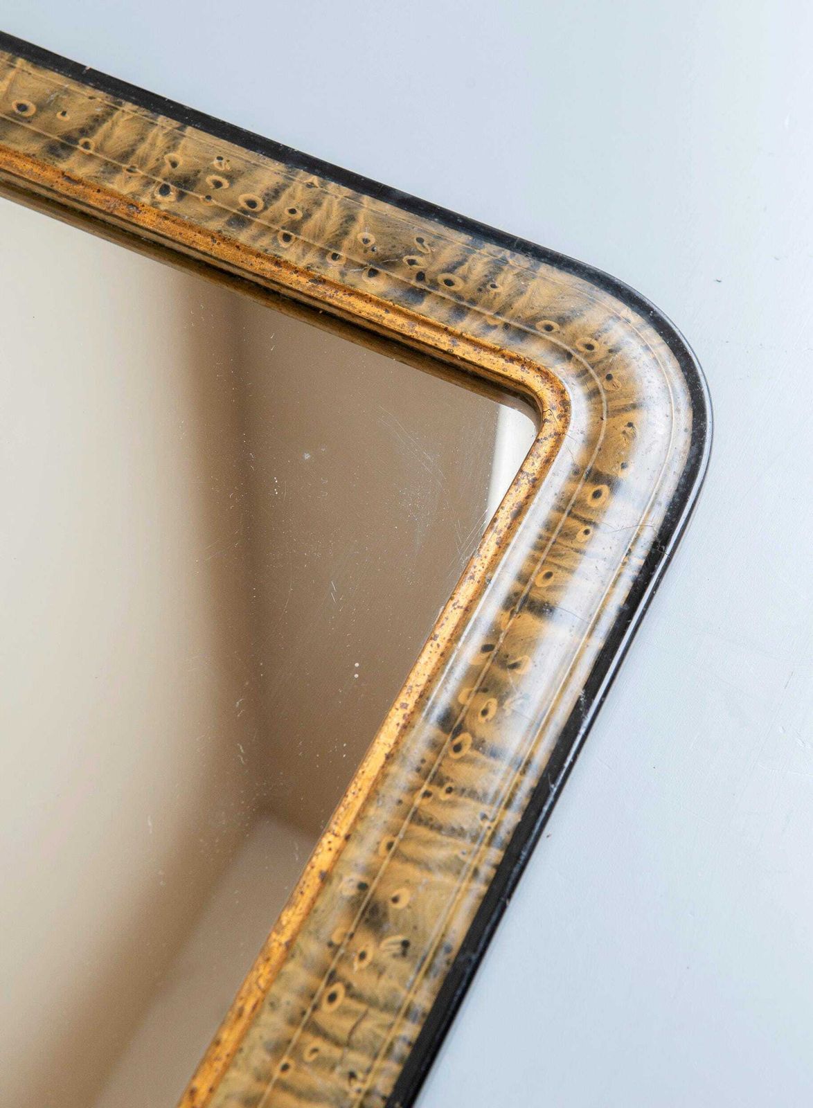 354.0 Antique Louis Philippe Mirror 19th Century French Farmhouse Mirror Marbled Arch Frame Rustic Half Round Wall Mirror photo