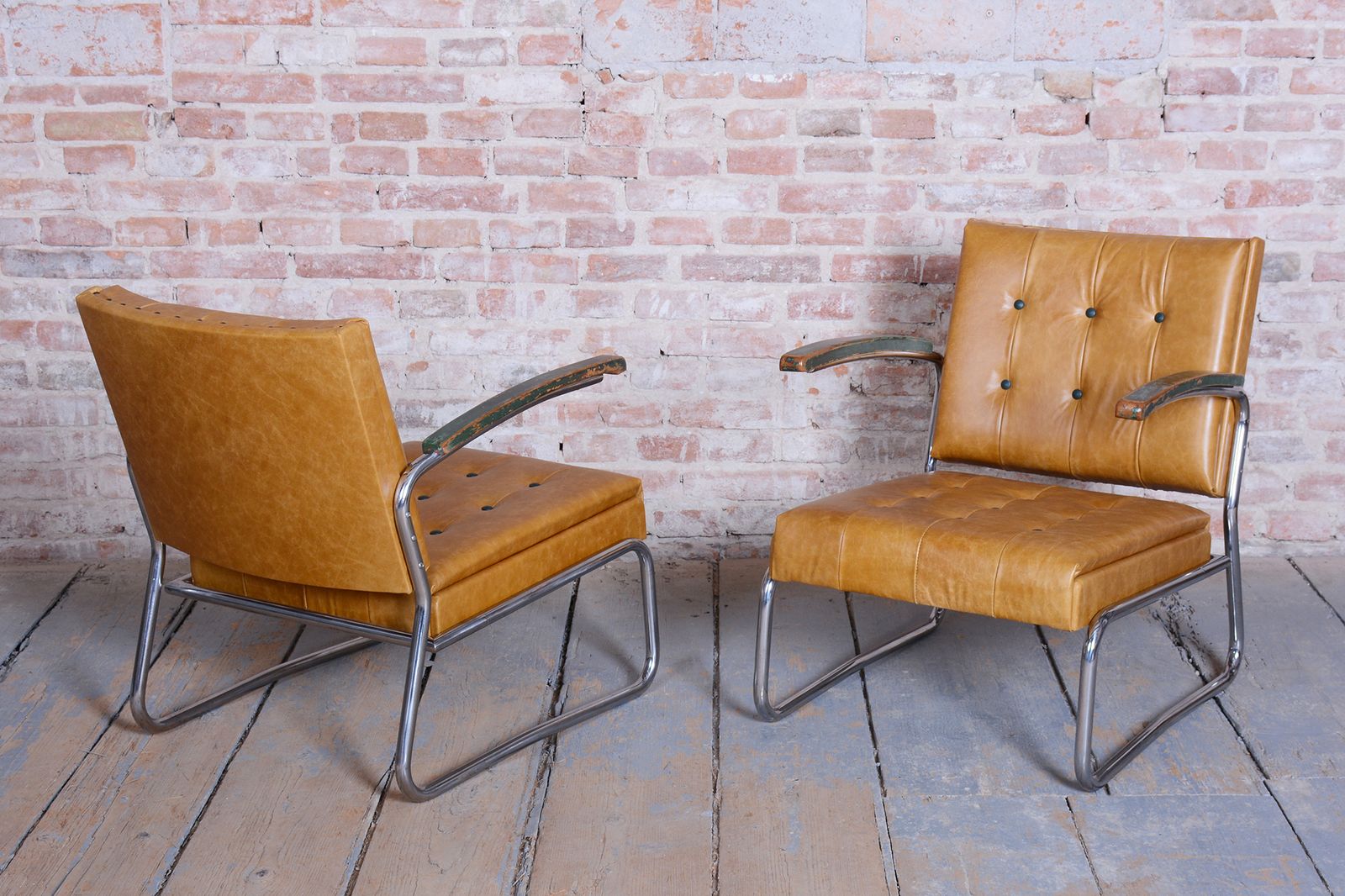Pair Of Restored Bauhaus Armchairs, By Mücke Melder, Beech, Chrome, Czech, 1930s photo 3600.0
