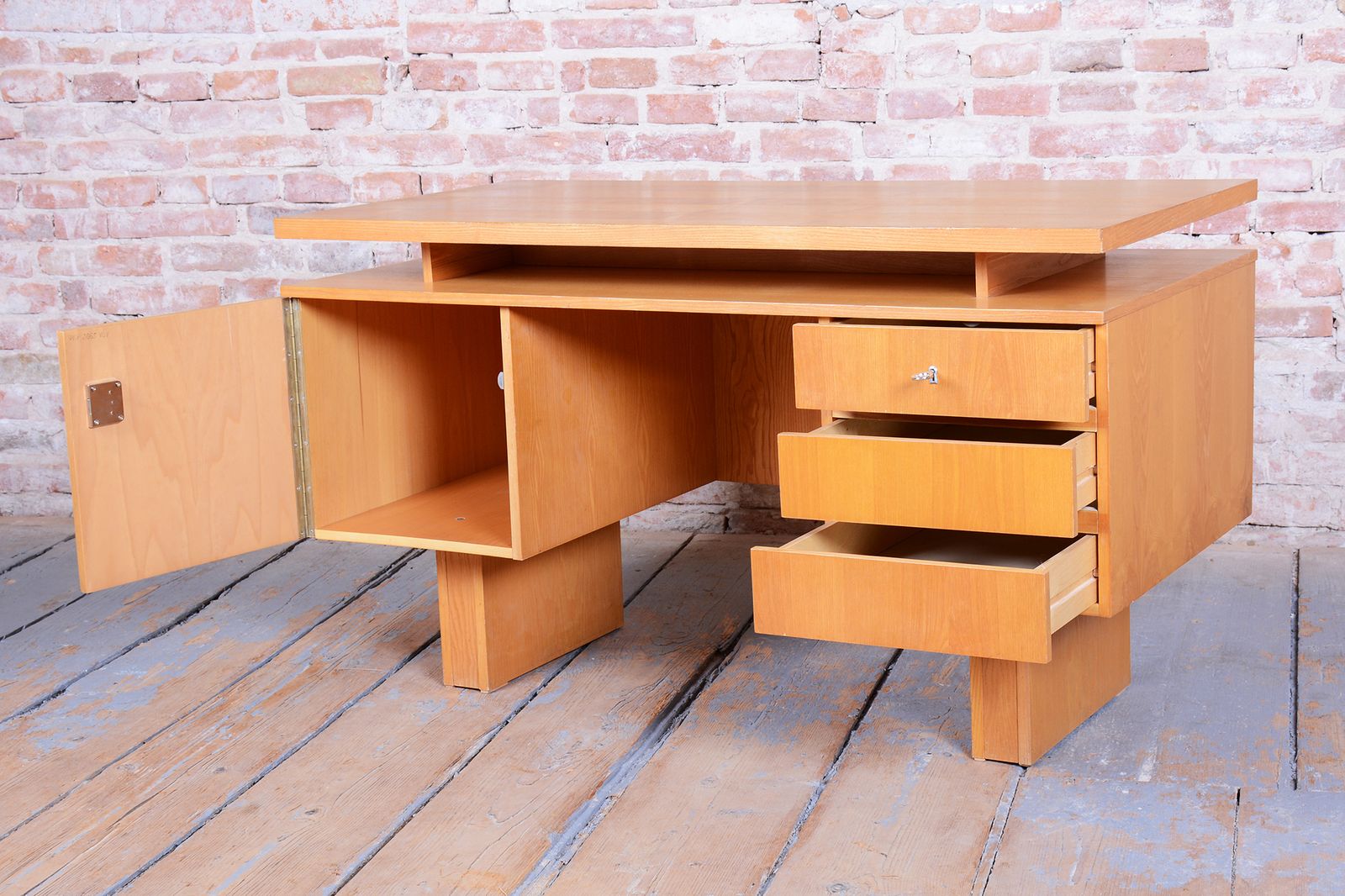Restored Mid Century Writing Desk, Ash, Revived Polish, Czech, 1960s photo vinterior