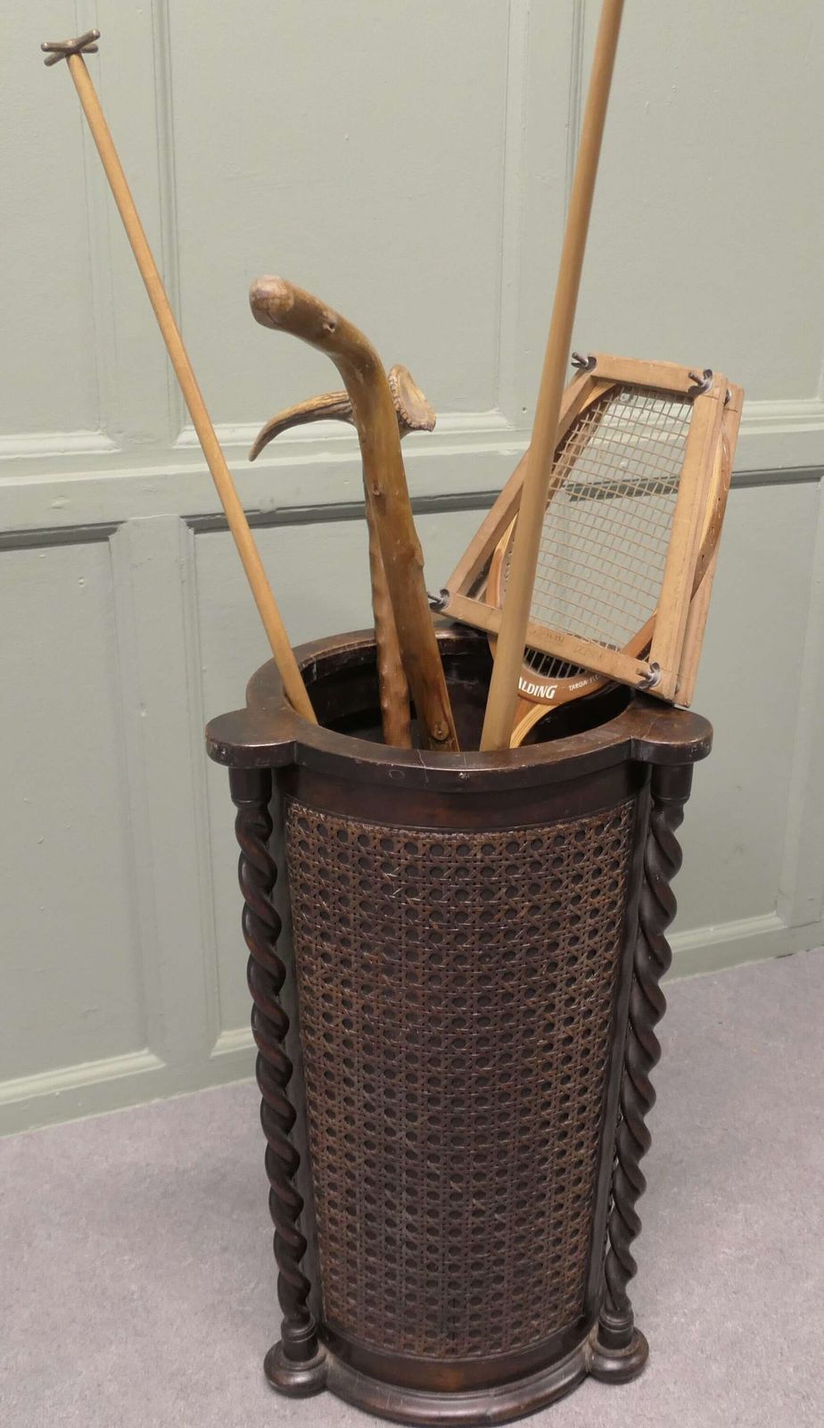 Large Country House Stick Stand, Barley Twist And Bergere photo Home Decor