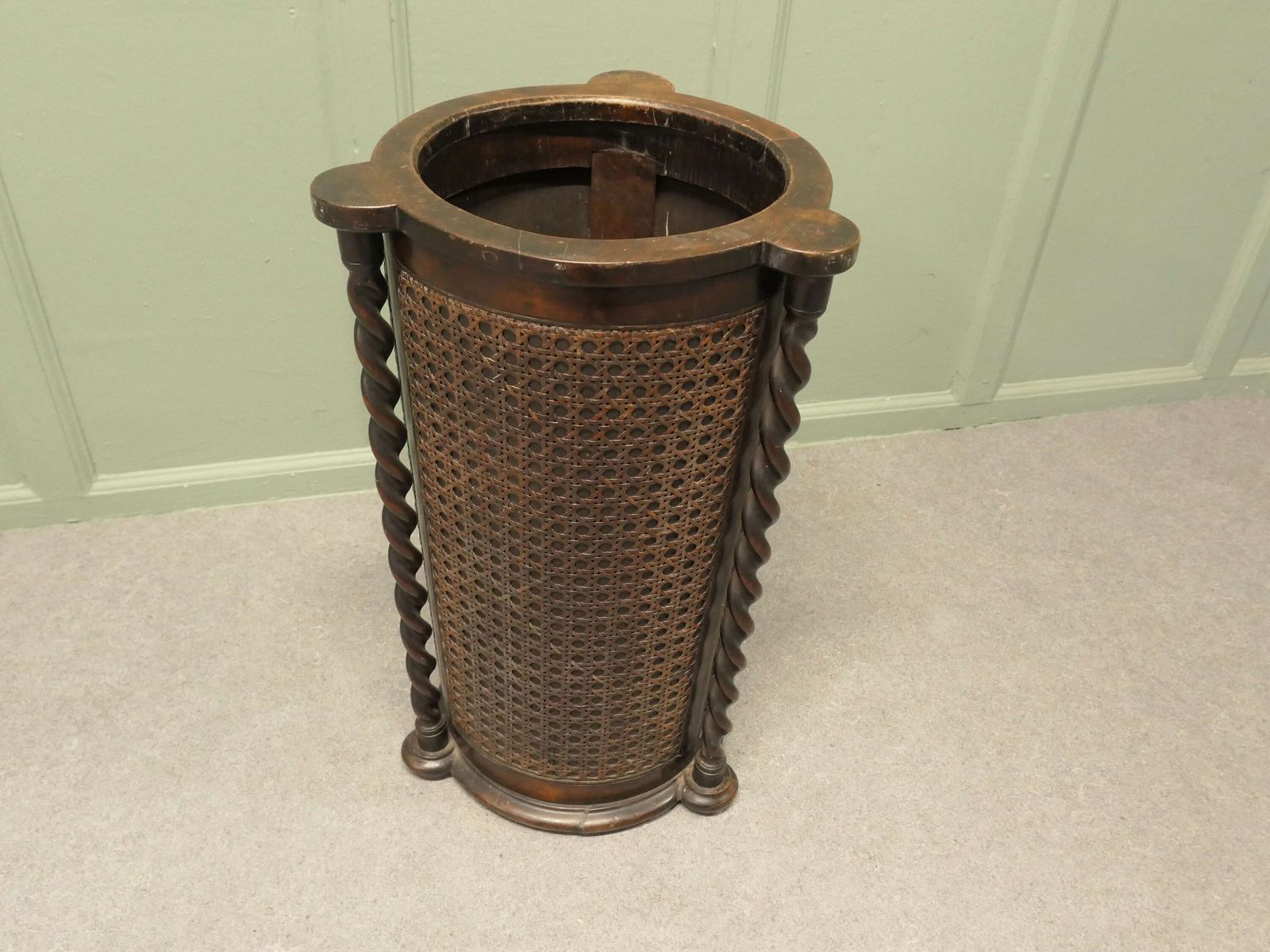 Large Country House Stick Stand, Barley Twist And Bergere photo buy