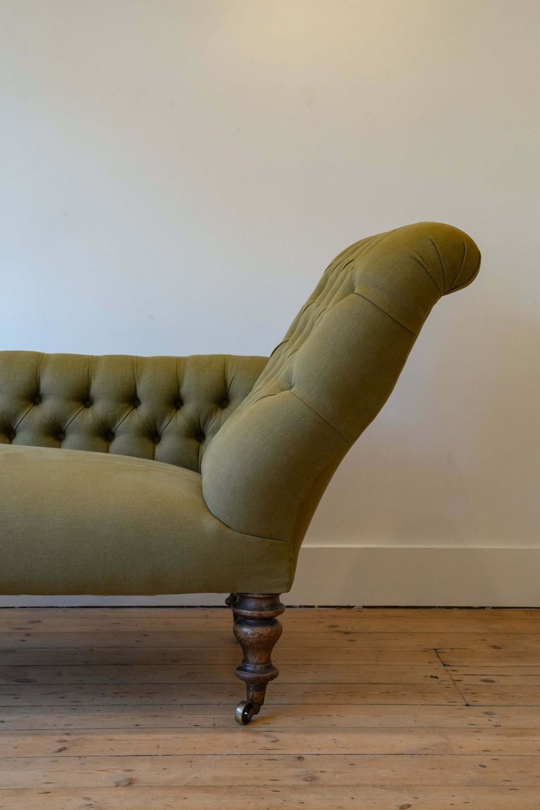 Regency Chaise Longue Upholstered In Antique Linen photo for sale