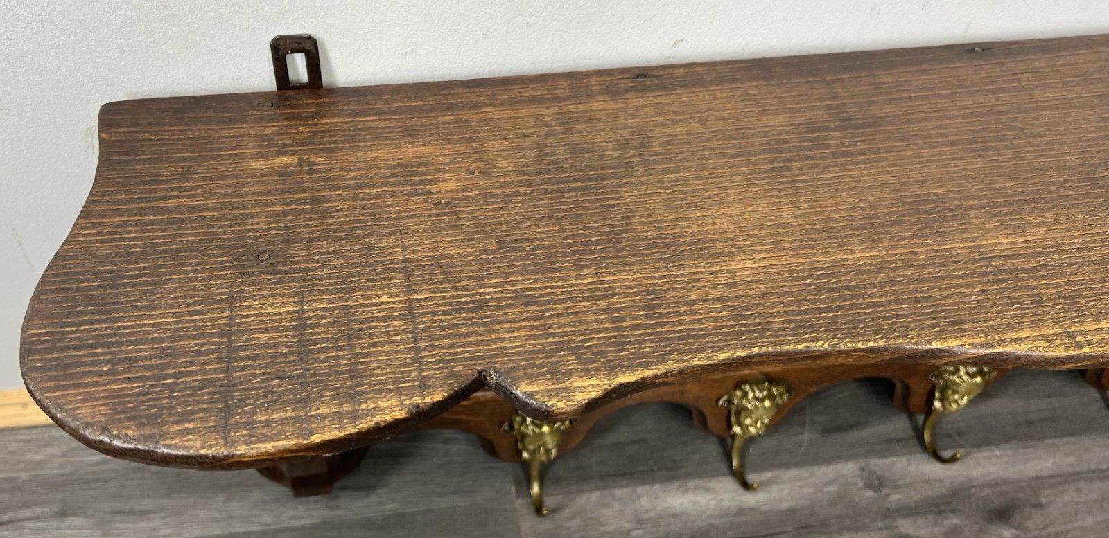 French Vintage Coat Rack Oak 4 Hooks Wall Shelf Carved Coat Hanger Lot 4433 photo vintage