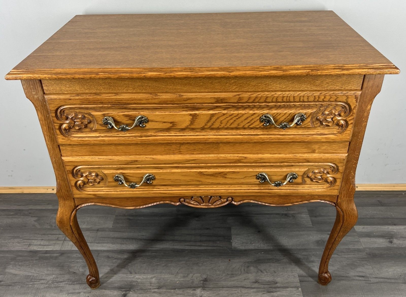 Chest Of Drawers Vintage French Louis Oak 2 Drawers Ornate Cabinet Lot 4438