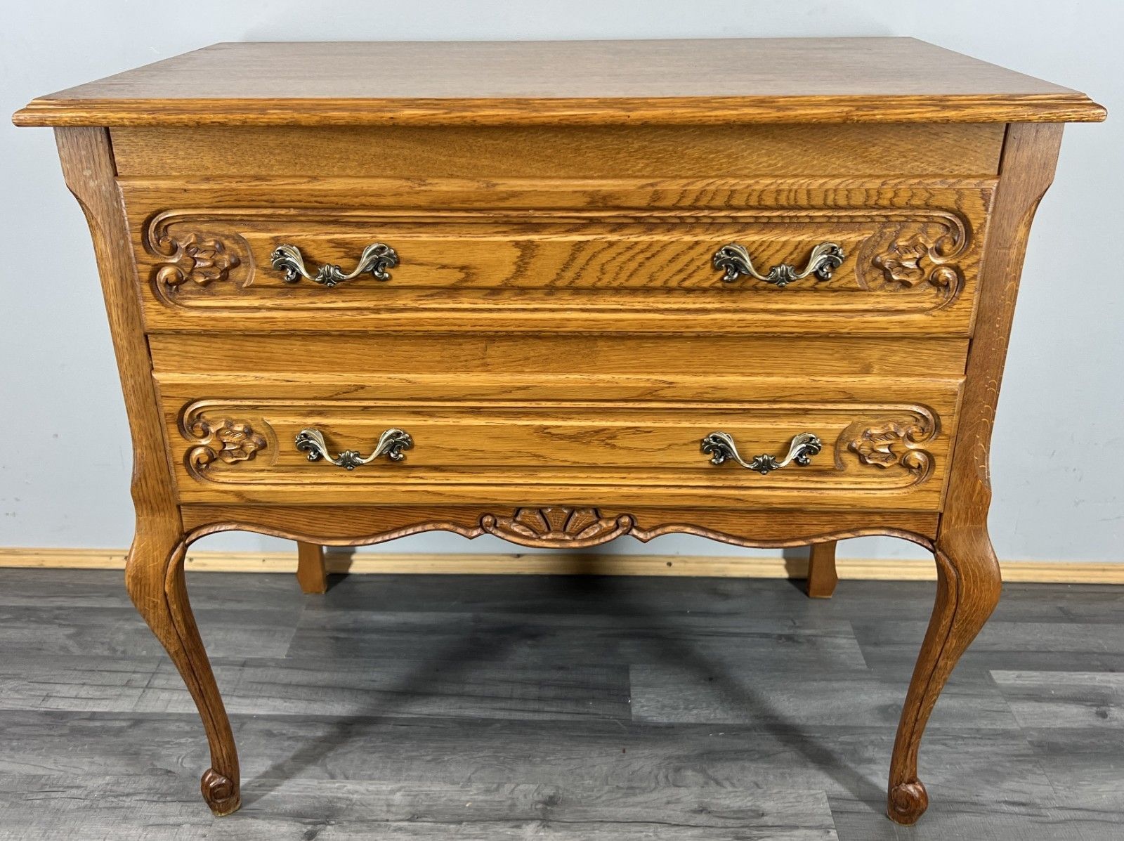 Chest Of Drawers Vintage French Louis Oak 2 Drawers Ornate Cabinet Lot 4438 photo for sale