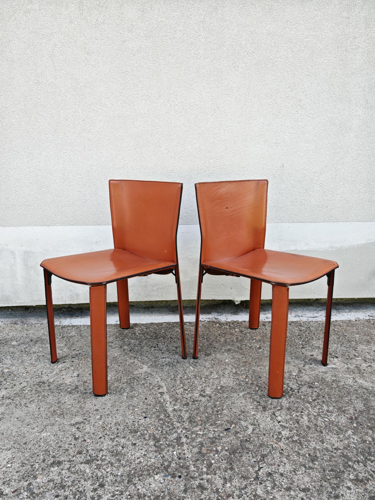 Pair Of Postmodern Leather Chairs By Giancarlo Vegni For Fasem, Italy 1984 photo vinterior