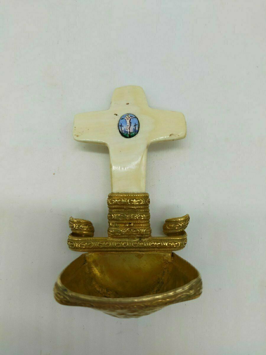 Stoup Cross Jewel Bronze Painted Ivory Enamel Chiselled 1925 photo furniture