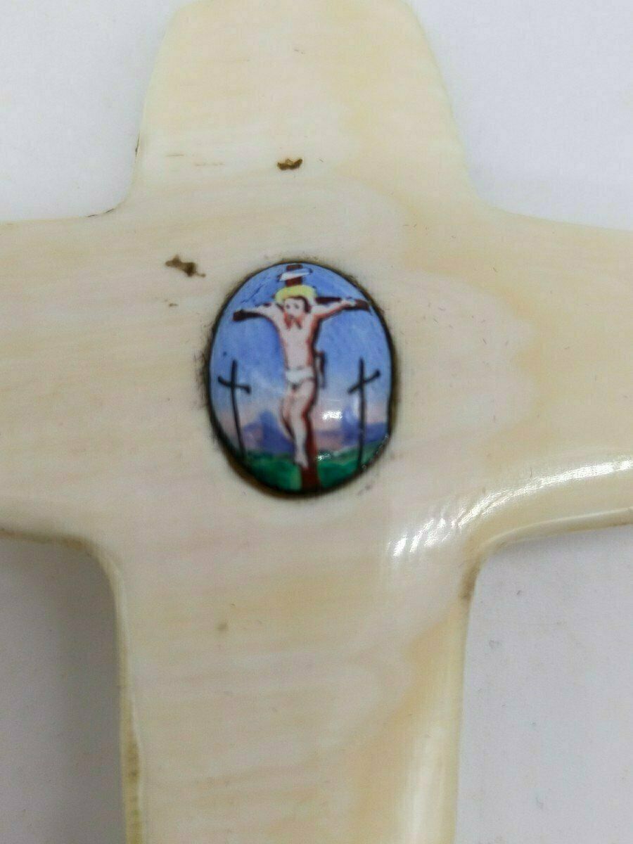 Stoup Cross Jewel Bronze Painted Ivory Enamel Chiselled 1925 photo Art