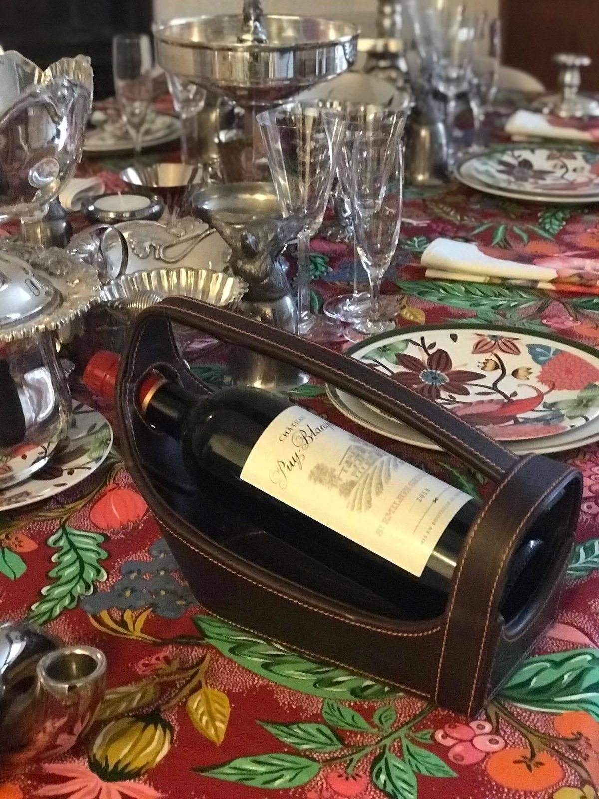 Vintage Leather Wine Bottle Cradle: Brown Leather Carrier, Made In Portugal photo for sale