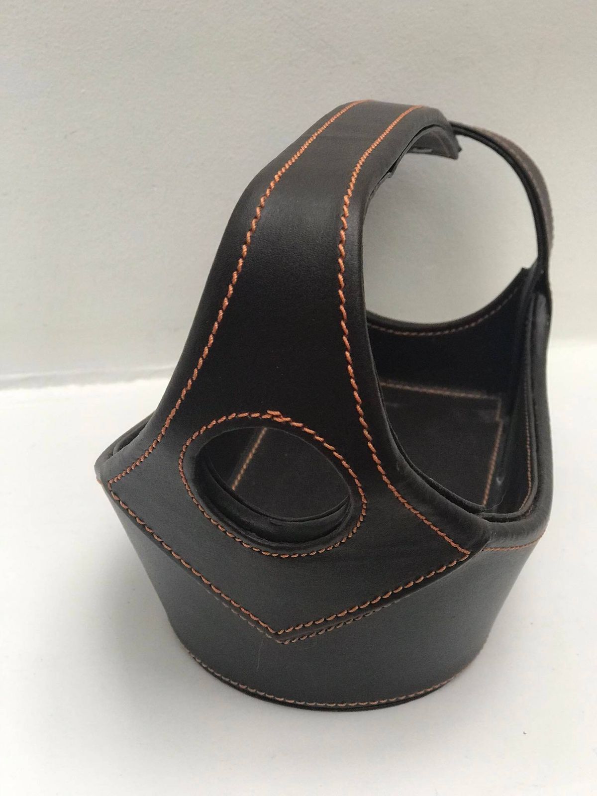 Vintage Leather Wine Bottle Cradle: Brown Leather Carrier, Made In Portugal photo 186.0