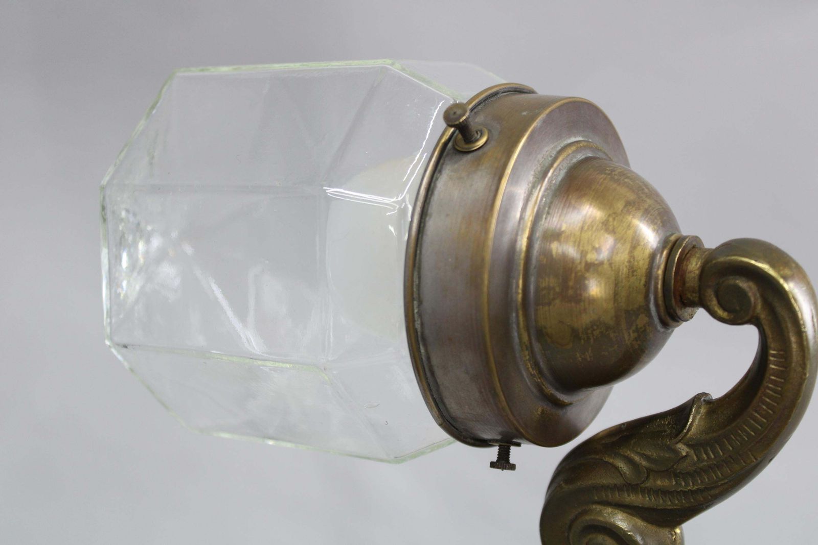 1930s Secession Brass And Glass Desk Lamp, Czechoslovakia photo for sale