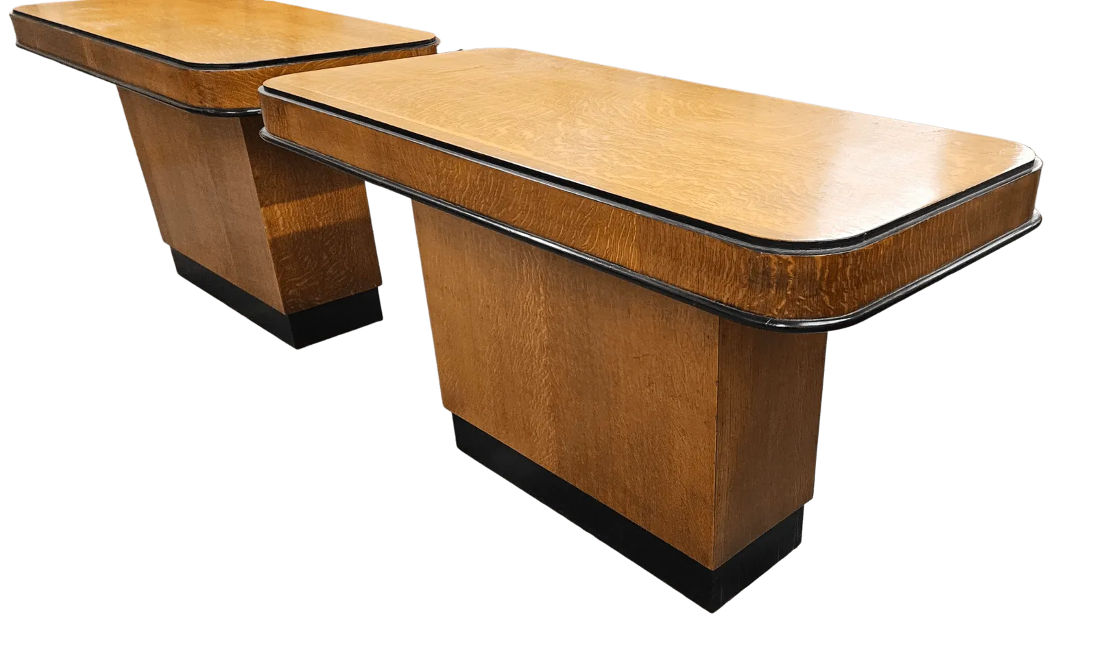 A Pair Of Art Deco Golden Oak Console Tables