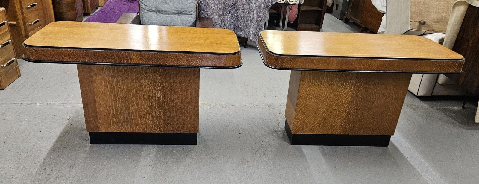 A Pair Of Art Deco Golden Oak Console Tables photo Furniture