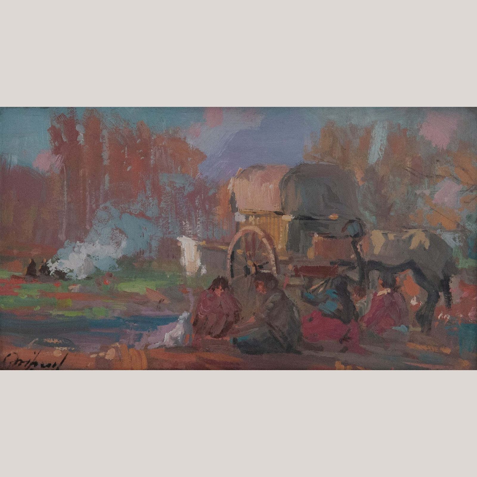 Impressionistisch Olieverfschilderij – Zigeunerkamp – Gesigneerd