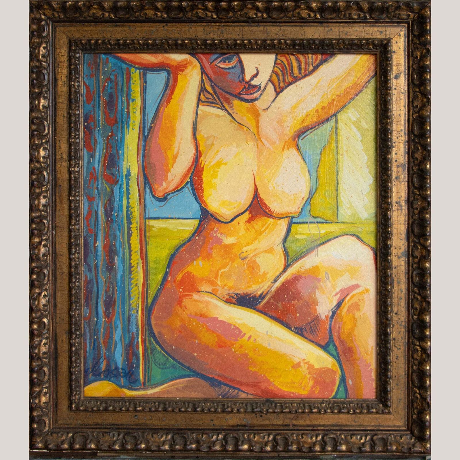 Neo Expressionist Female Nude – Oil On Canvas By Jesús López Sánchez photo furniture