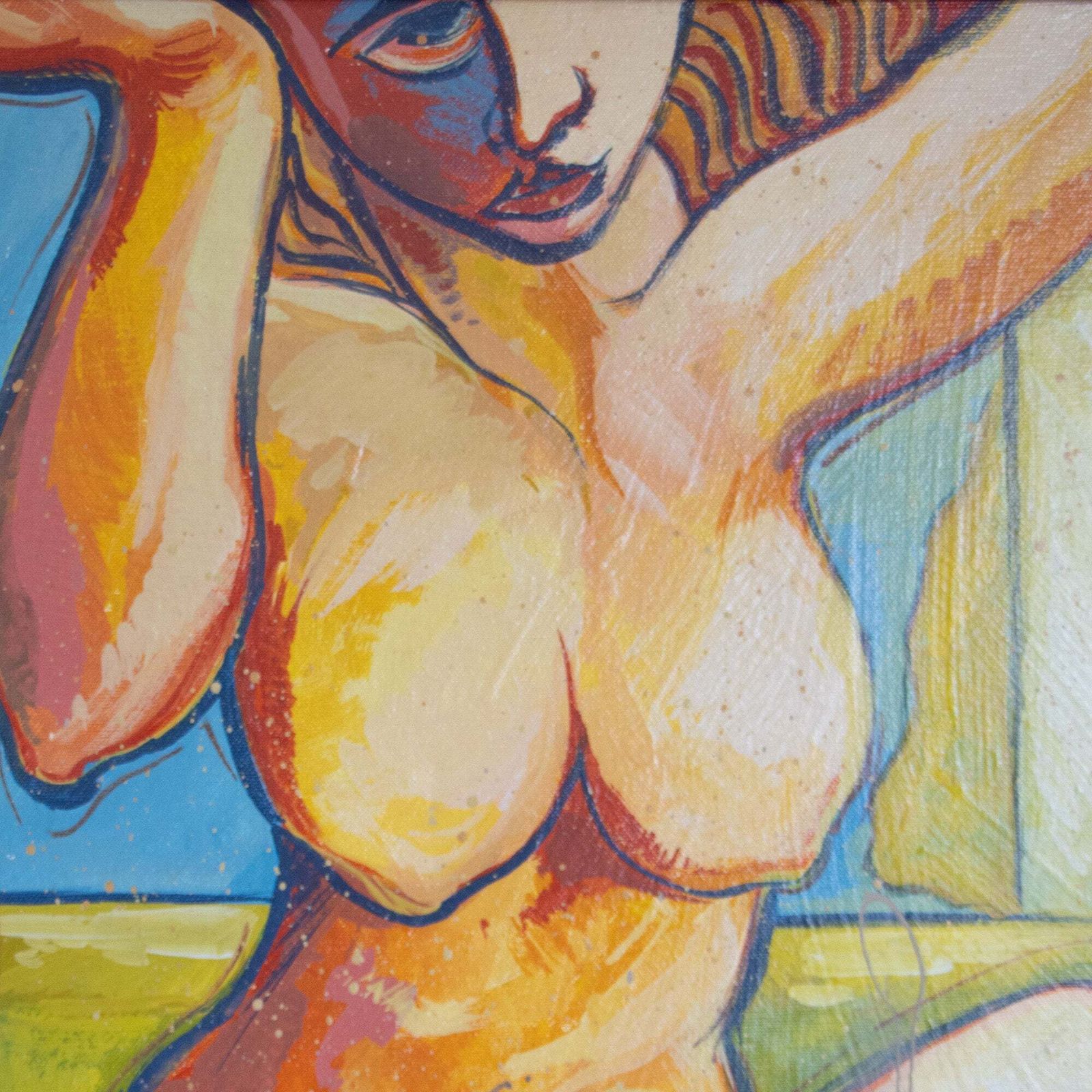Neo Expressionist Female Nude – Oil On Canvas By Jesús López Sánchez photo for sale