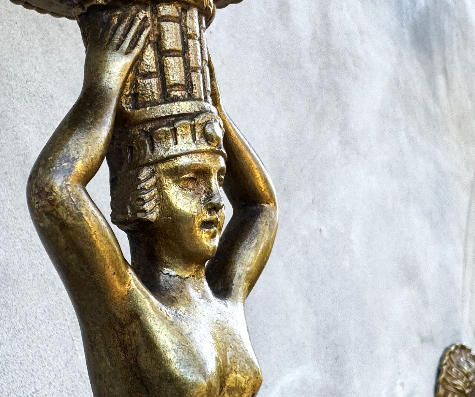 Pair Of 1950s Italian Gilt Bronze Wall Sconces With Female Figures photo Lighting