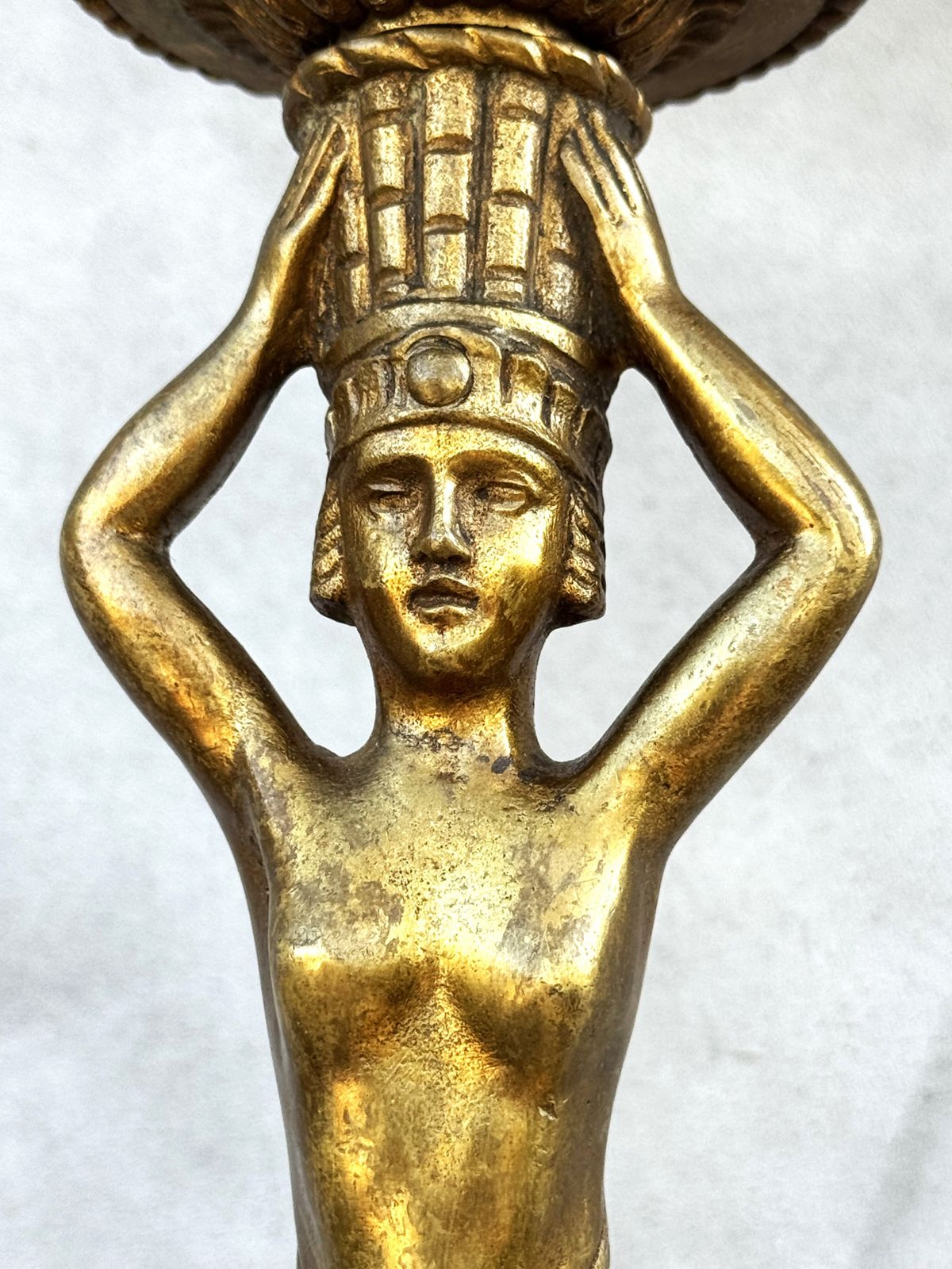 photo for sale Pair Of 1950s Italian Gilt Bronze Wall Sconces With Female Figures