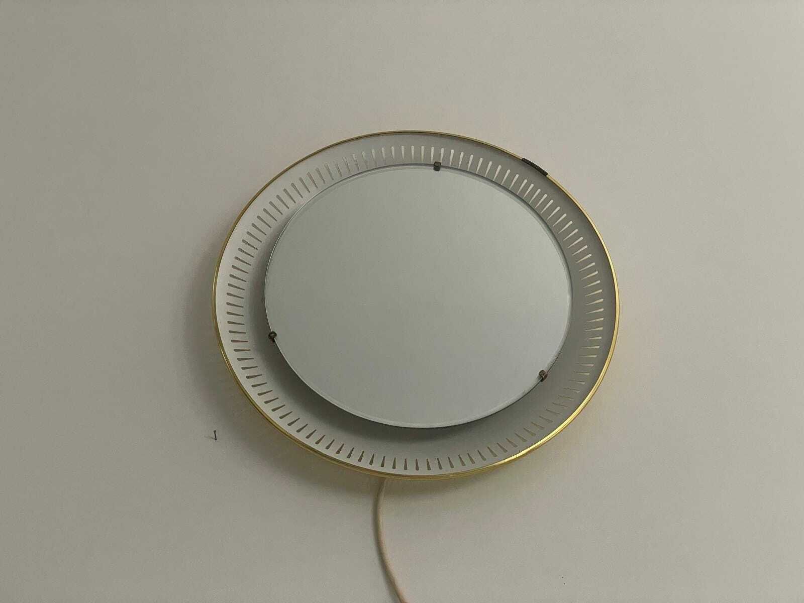 Mid Century Modern Round Yellow And White Wall Mirror With Light By Hillebrand, 1950s, Germany photo 1255.0