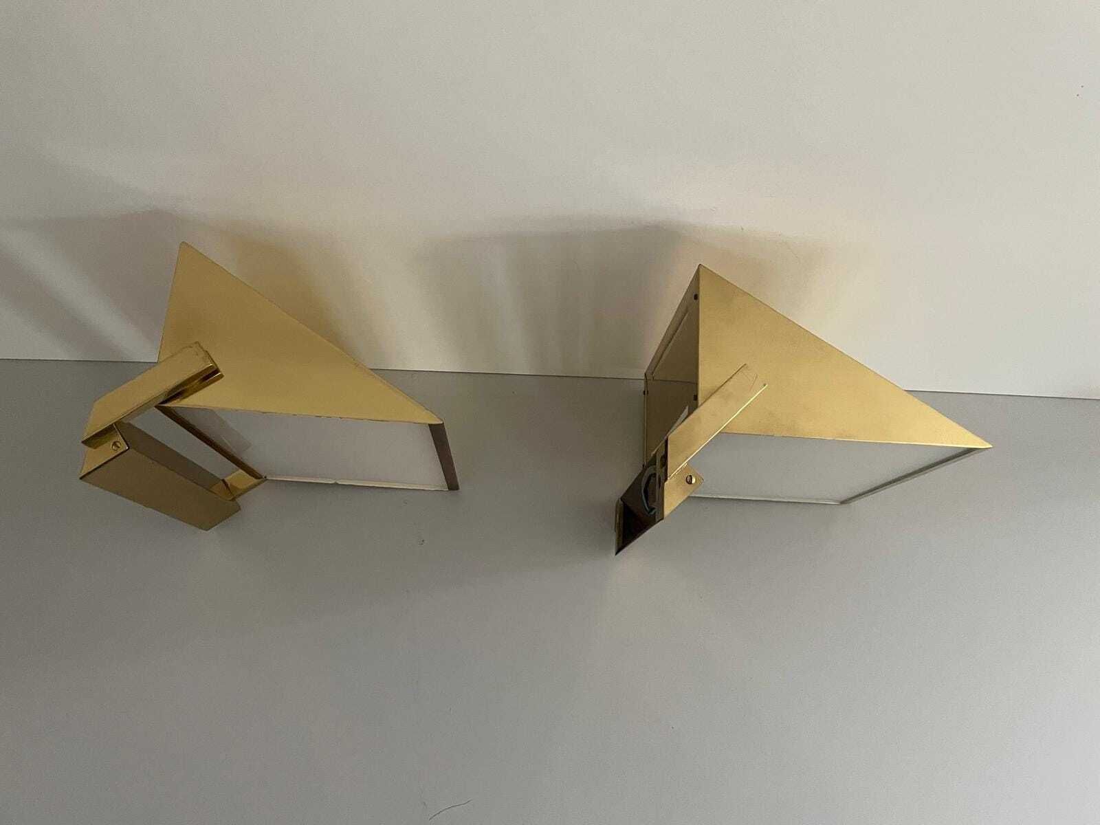Mid Century Modern Rare Brass And Glass Pair Of Sconces By Vereinigte Werkstätten, 1960s, Germany photo vinterior