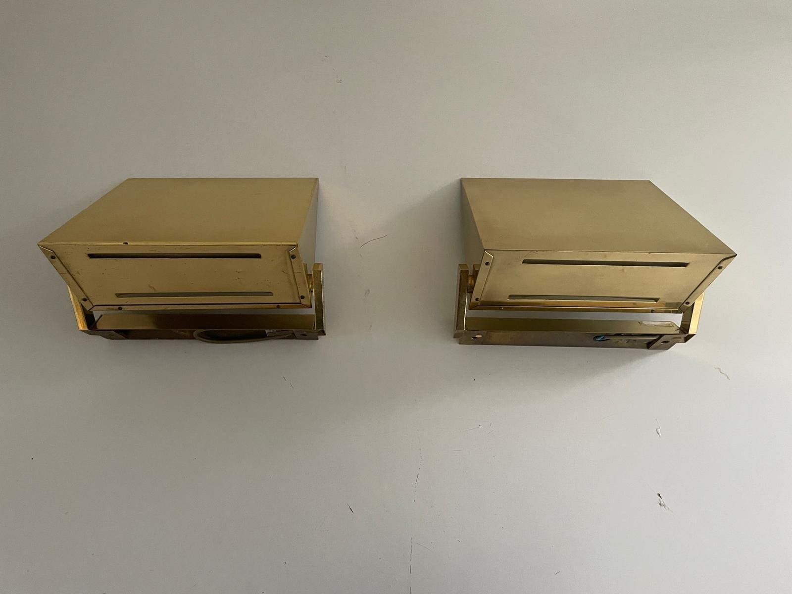 photo furniture Mid Century Modern Rare Brass And Glass Pair Of Sconces By Vereinigte Werkstätten, 1960s, Germany