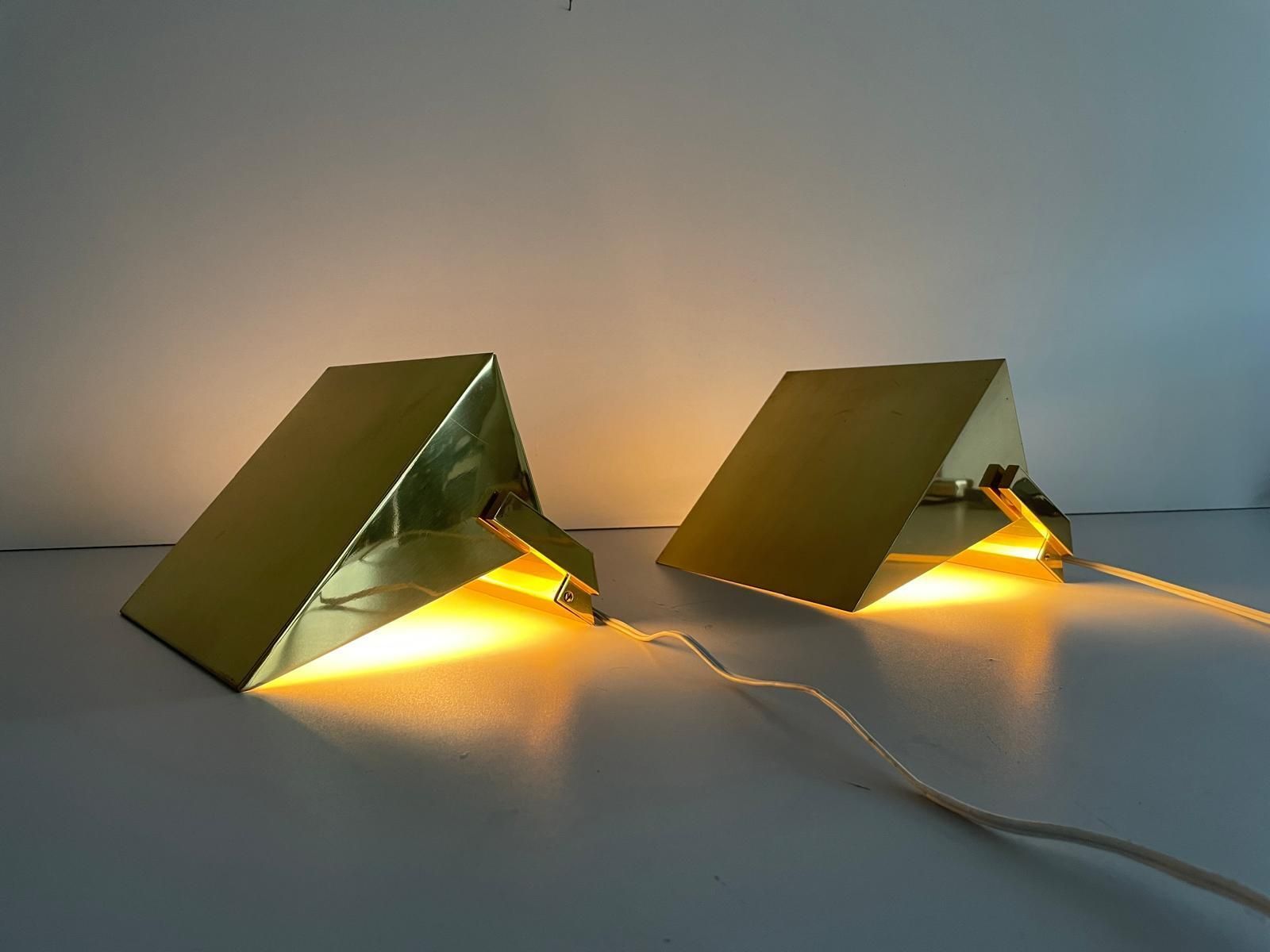 photo buy Mid Century Modern Rare Brass And Glass Pair Of Sconces By Vereinigte Werkstätten, 1960s, Germany