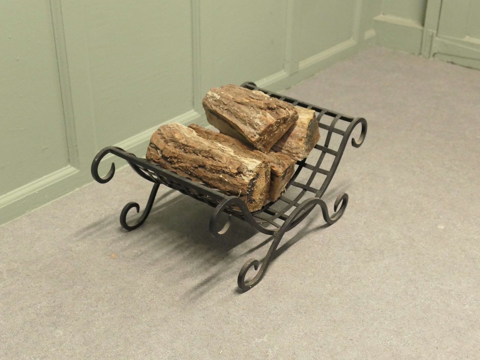 Attractive Cast Iron Log Carrier This Is A Great Piece, It Is Made In Iron And Curved To photo vinterior