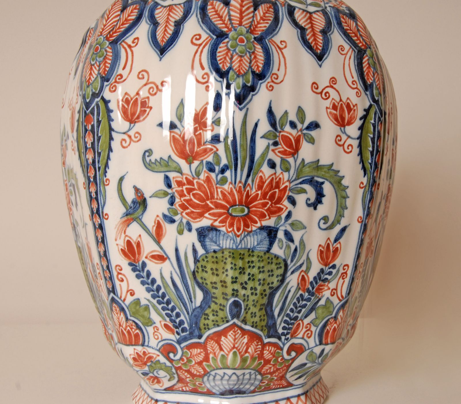 Delft Vases Polychrome Delftware Chinoiserie Garniture Of Vases Set Of 3 photo for sale
