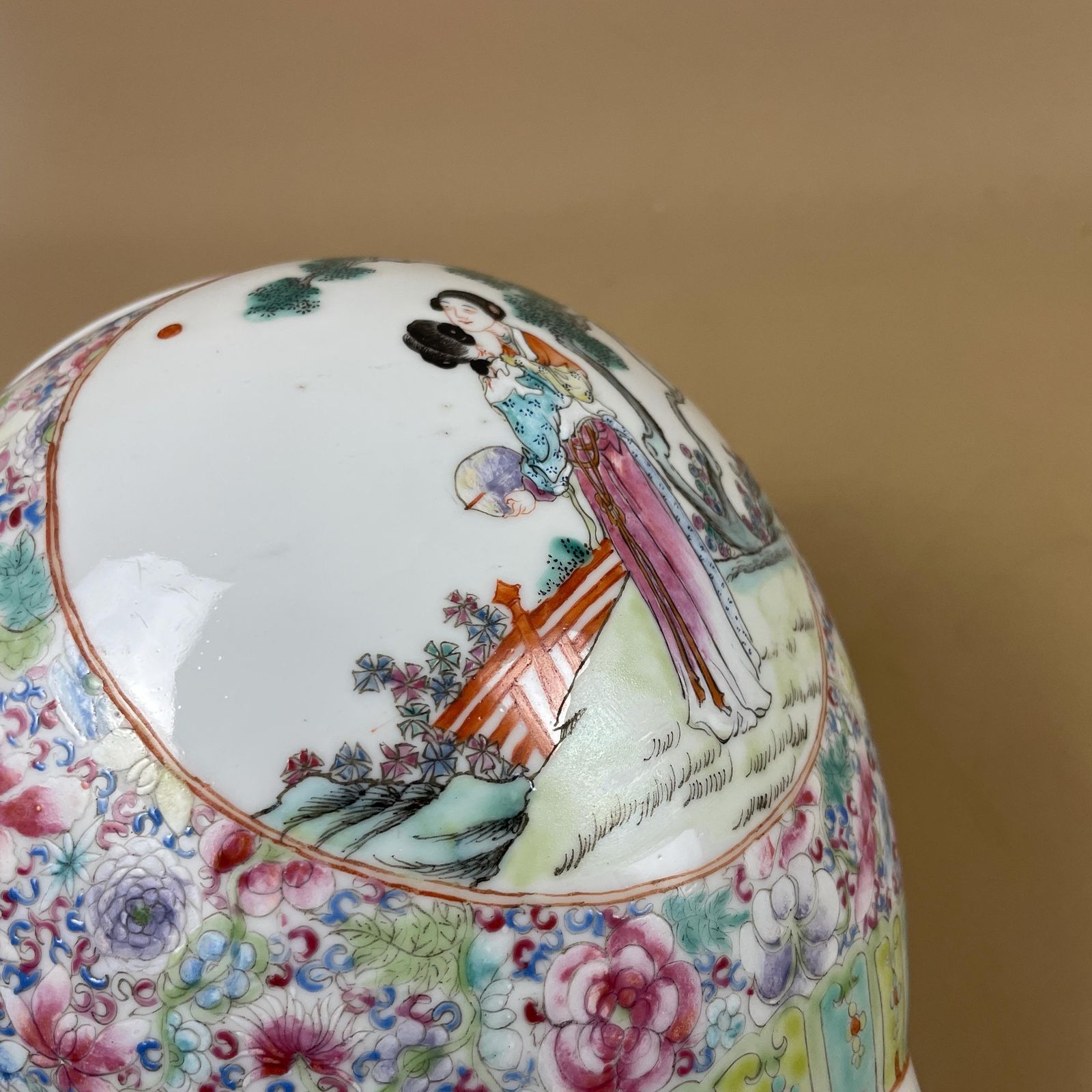 Lighting Oriental Chinese Lampshade Ceramic Lamp Shade Light Bedside Table Hand Painted Floral Design Pattern White Antique Vintage Porcelain Ball photo