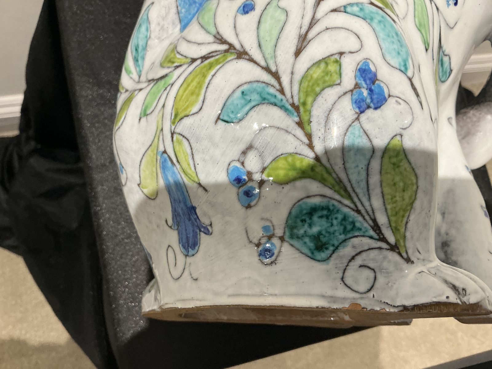 Majolica Cat Sculpture – Hand Painted Floral Glaze photo for sale