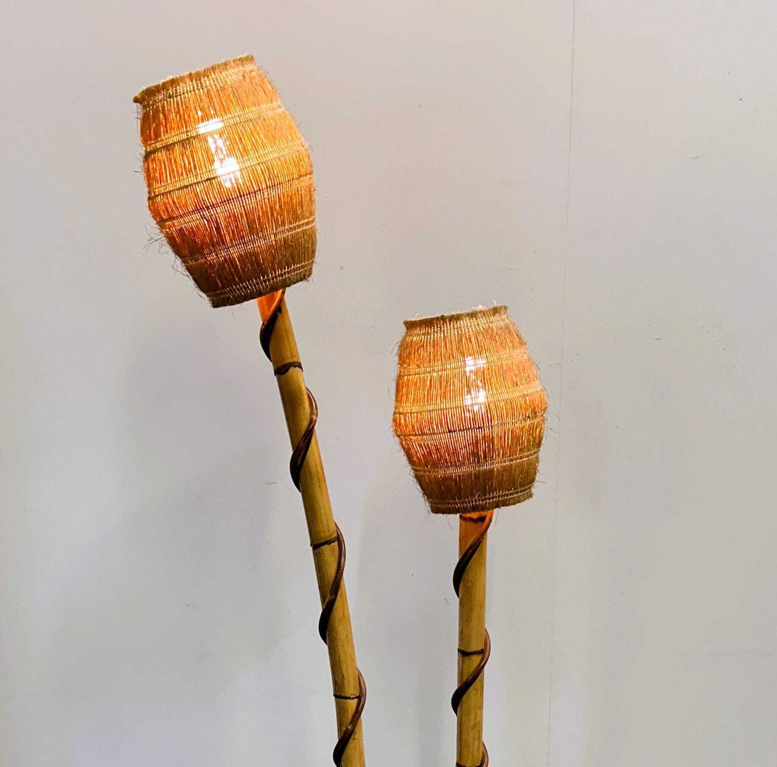 Louis Sognot Rattan And Wicker Floor Lamp, France, 1960s photo for sale