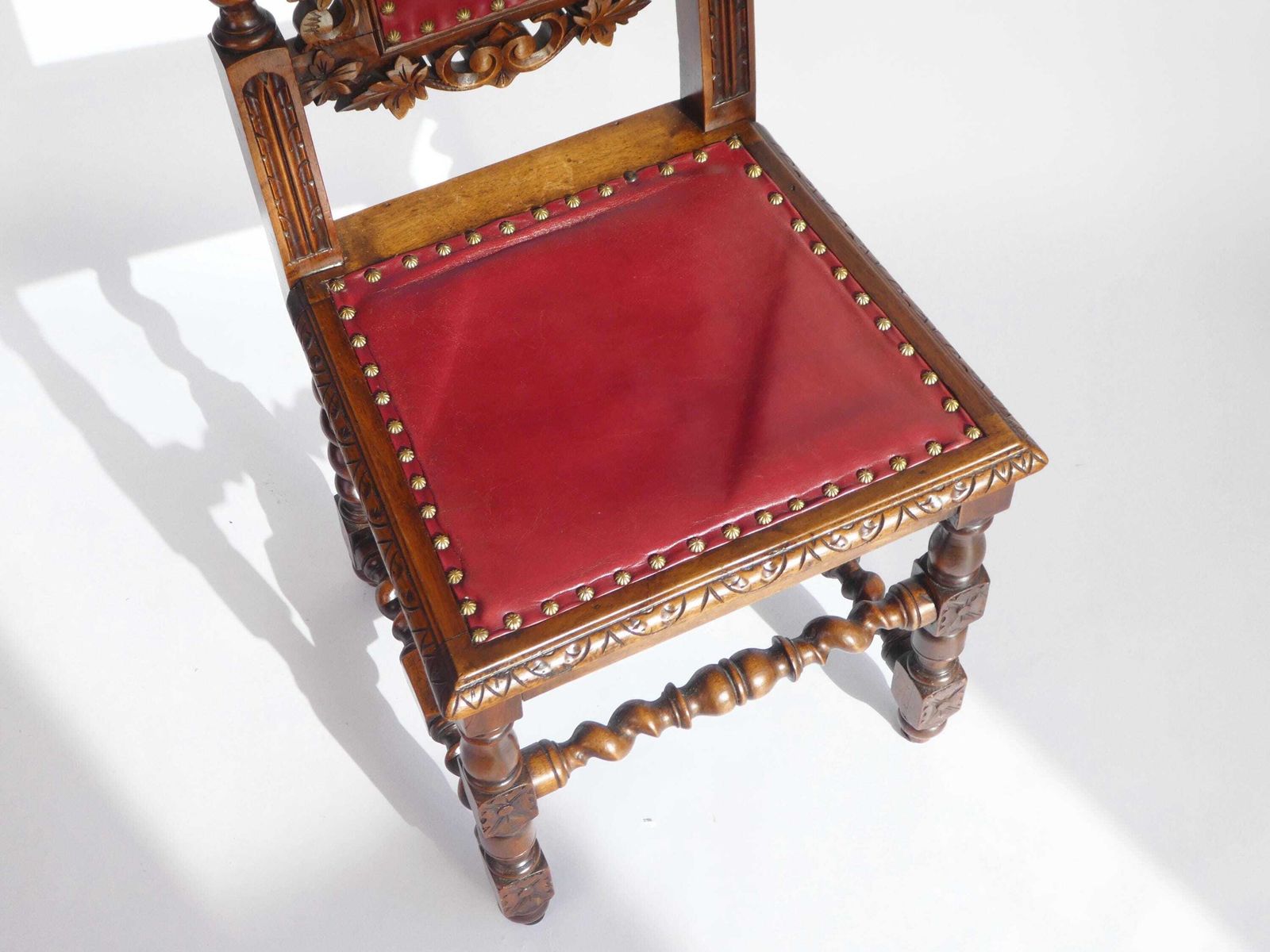 Baroque Antique Wooden Chair With Red Leather Seat, Barley Twist Hand Carved Chairs, Gothic Furniture photo buy