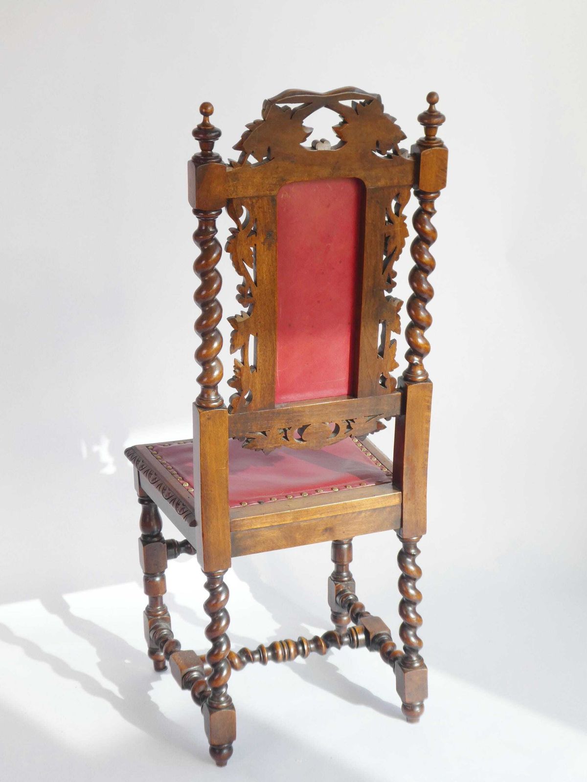Baroque Antique Wooden Chair With Red Leather Seat, Barley Twist Hand Carved Chairs, Gothic Furniture photo vintage