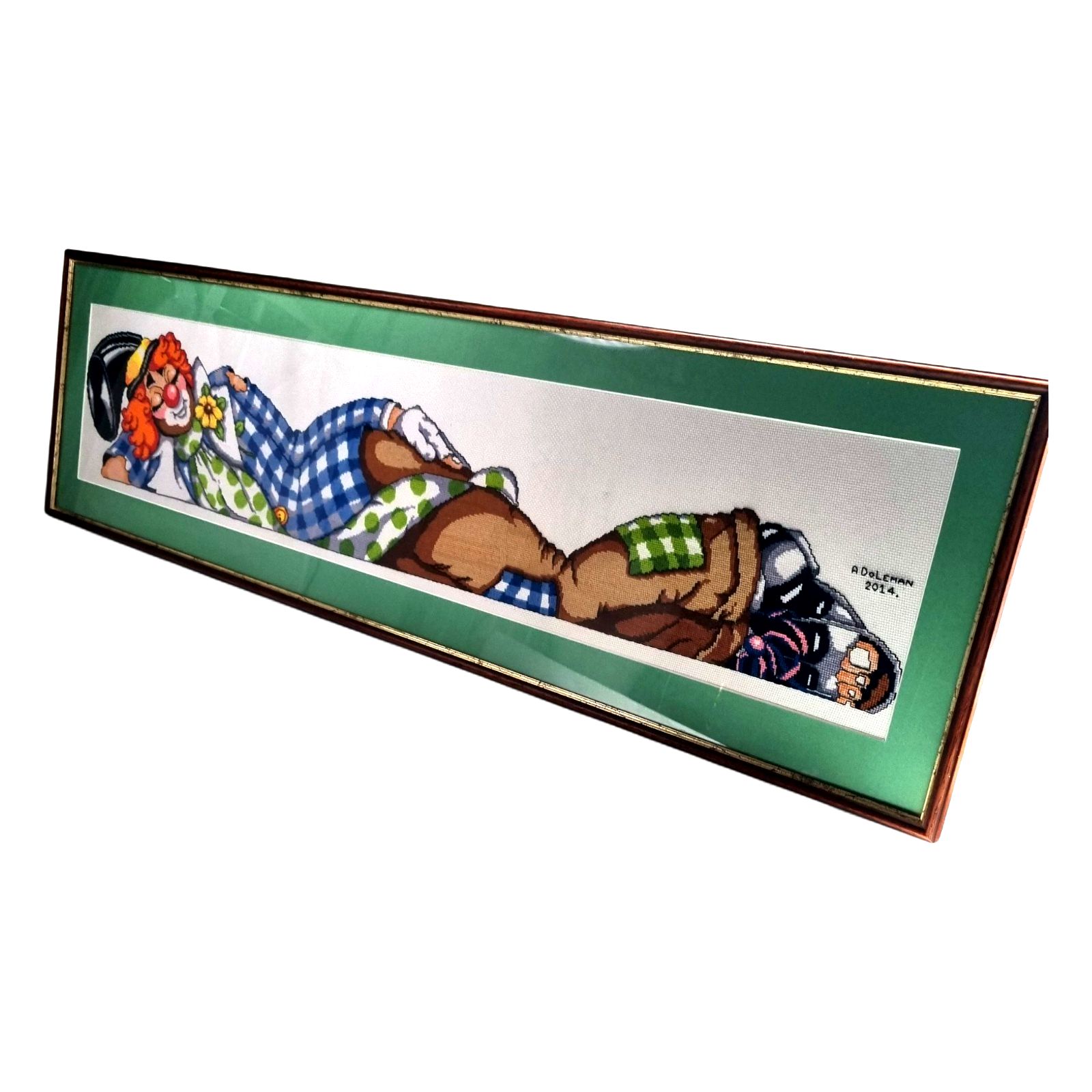 Cross Stitch Clown Large Framed Complete Needle Craft Clown photo for sale
