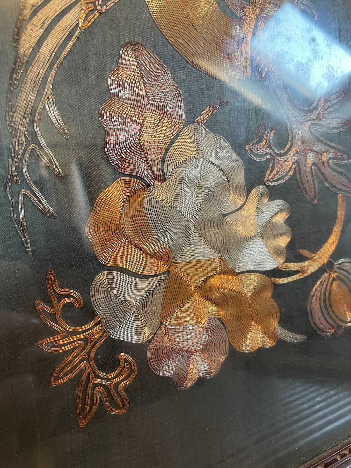 Early 1900s Chinese Embroidered Silk Panel, Bird & Flowers photo for sale