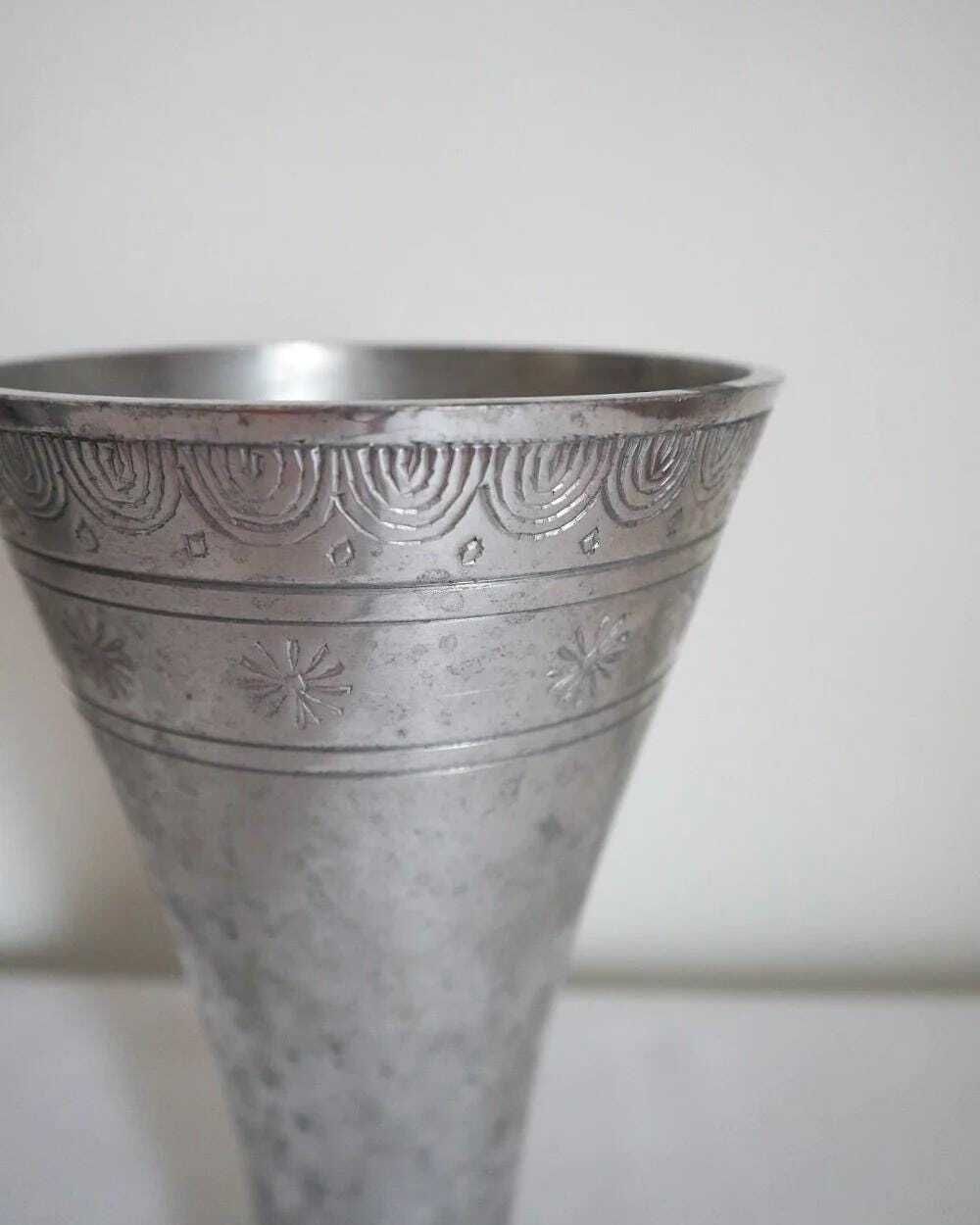 Vintage Flared Aluminium Vase photo for sale