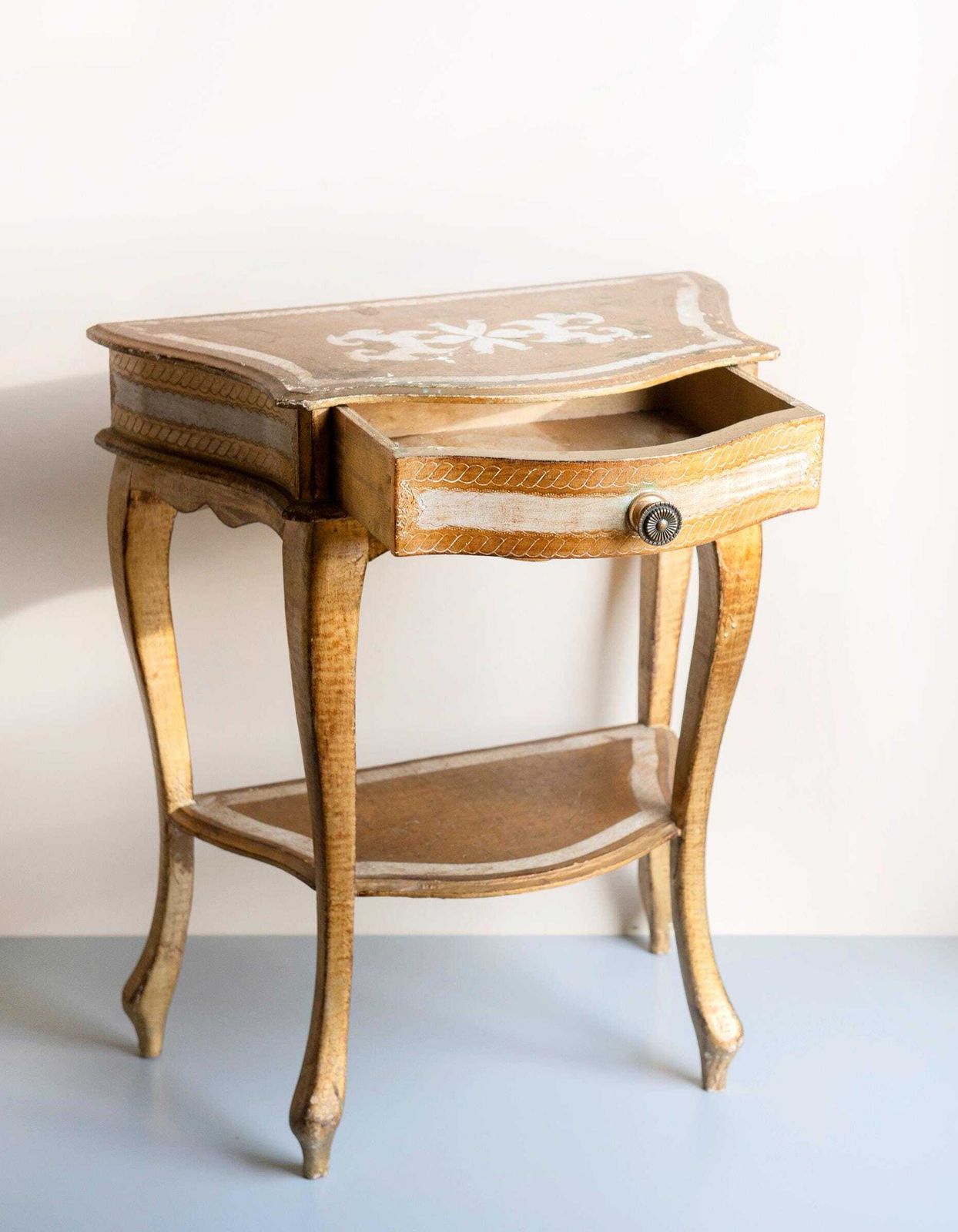 Florentine Giltwood End Table – Italian 1960s Vintage – Gold Nightstand Or Console Mid Century Modern photo furniture