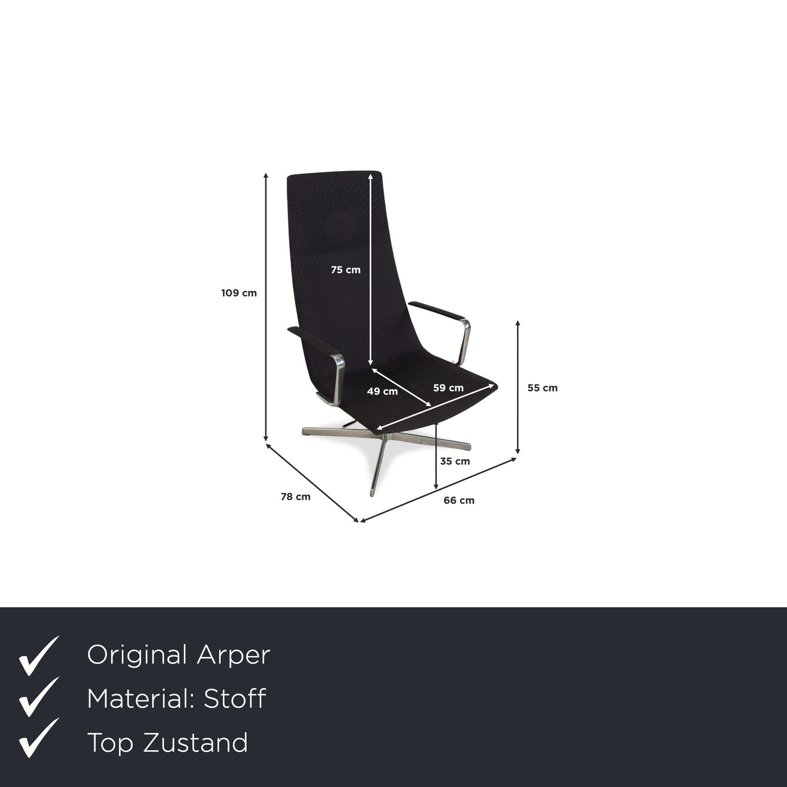 Fauteuil Arper Catifa 46 en tissu gris foncé bleu, fonction manuelle photo furniture