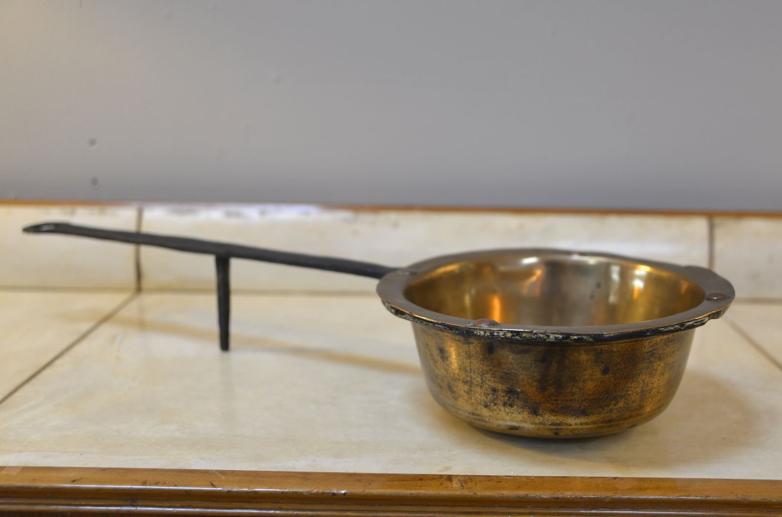 Georgian Fireside Down Hearth Skillet Brass Copper Cast Iron Pan English C1810 photo furniture