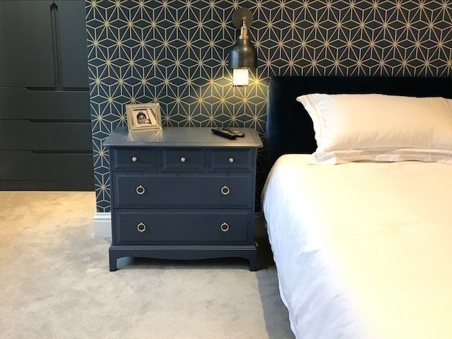 Stag Minstrel Pair Of 3 Over 2 Chest Of Drawers Royal Sapphire Blue photo for sale
