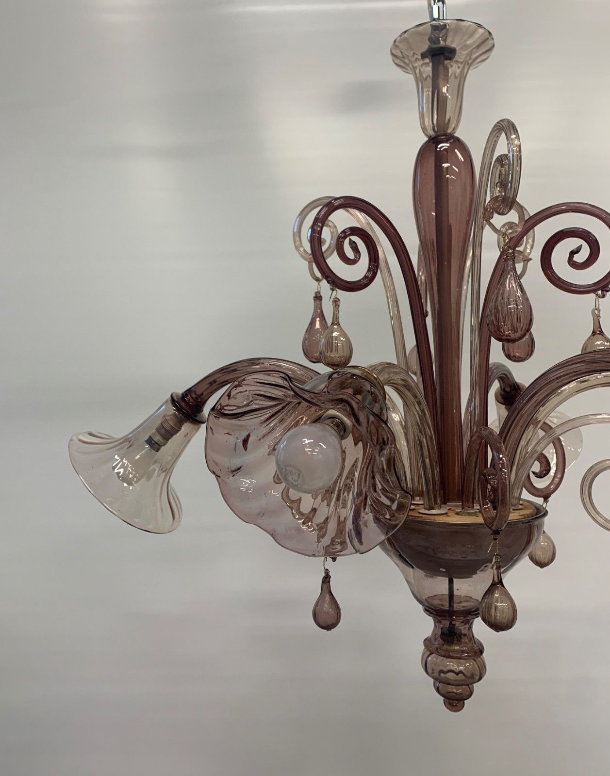 Vintage Murano Chandelier Attributed To Venins Rare Purple 1930 Italy photo for sale